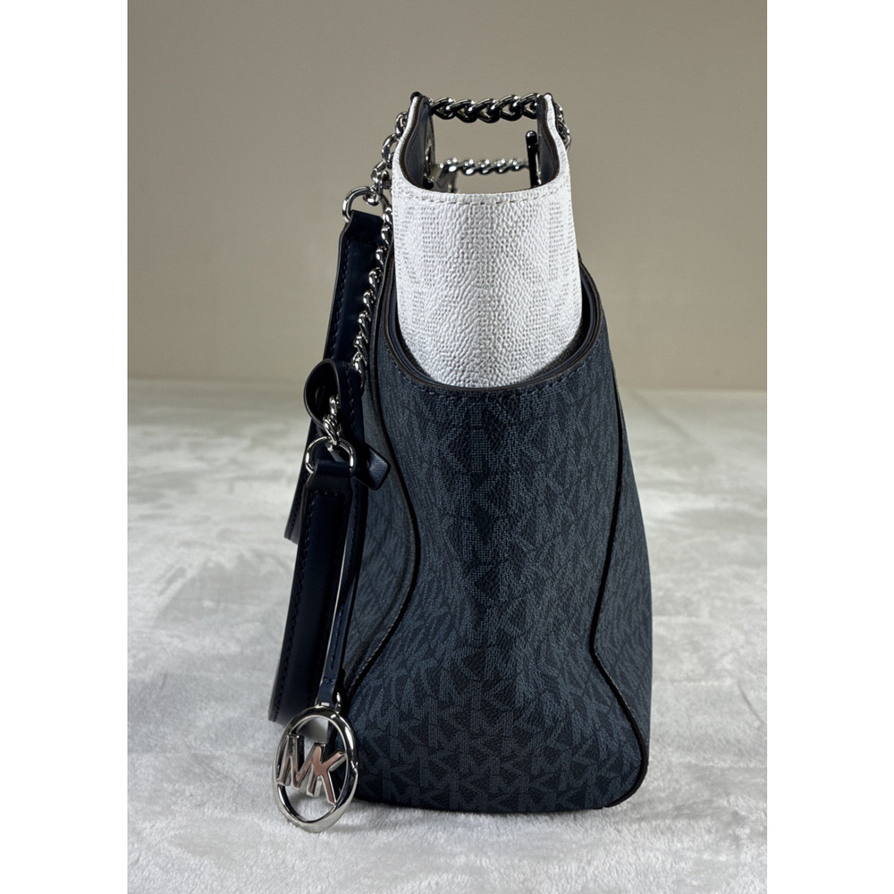 NWT Michael Kors Jet Set Travel Large Chain Shoulder Tote Bag Navy Multi Charity - Picture 2 of 16